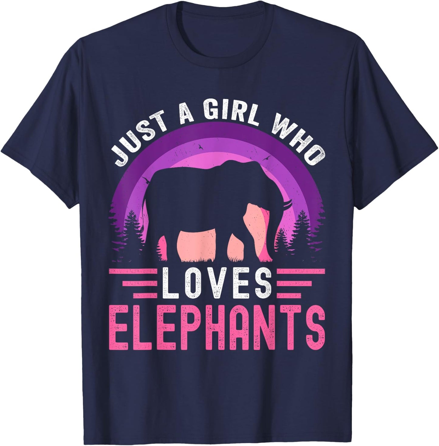 Just A Girl Who Loves Elephants Retro Vintage Elephant T-Shirt - T-Shirt | Navy