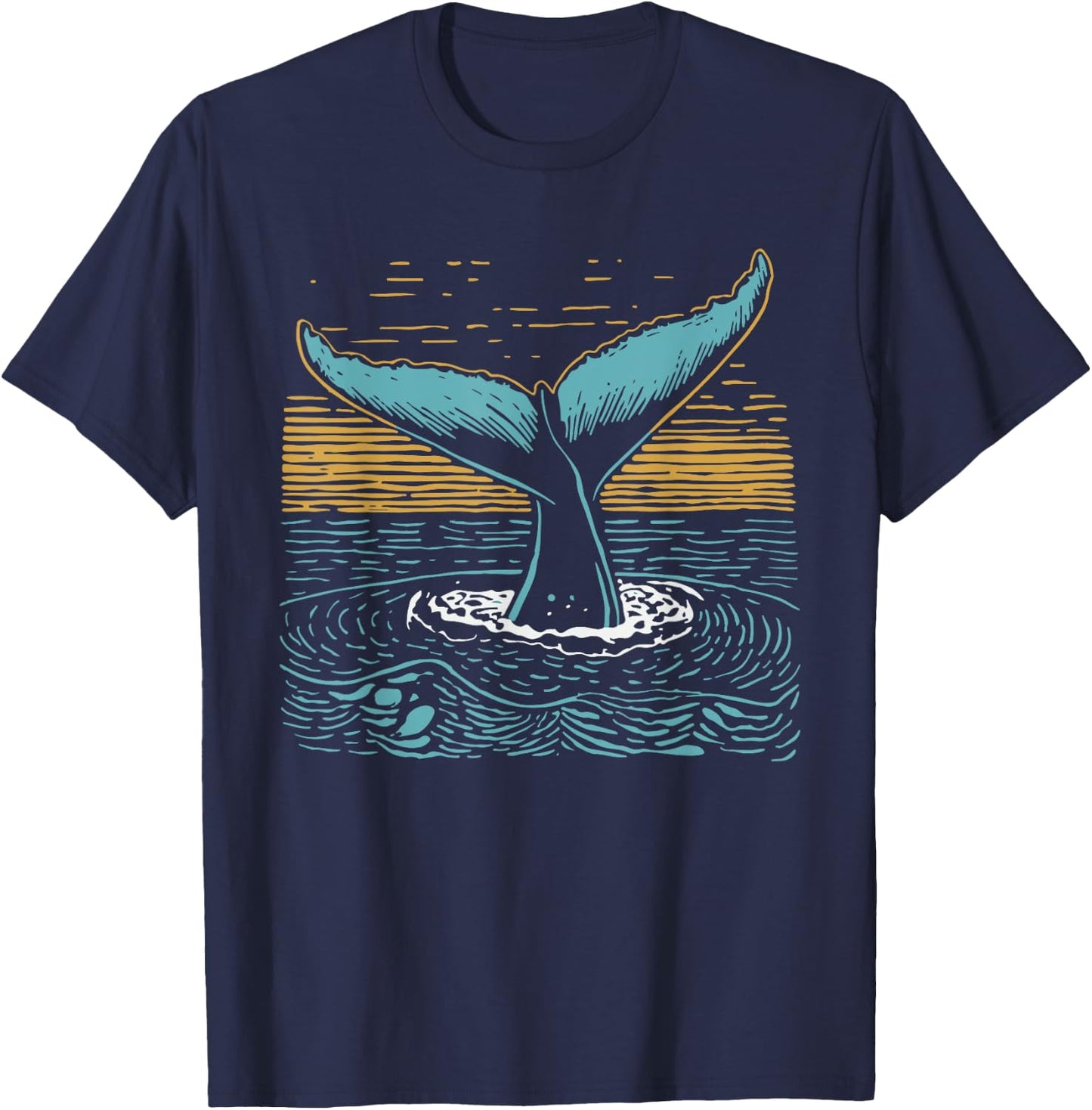 Fluke Whale Tail Retro Whale Watcher Ocean T-Shirt - T-Shirt | Navy