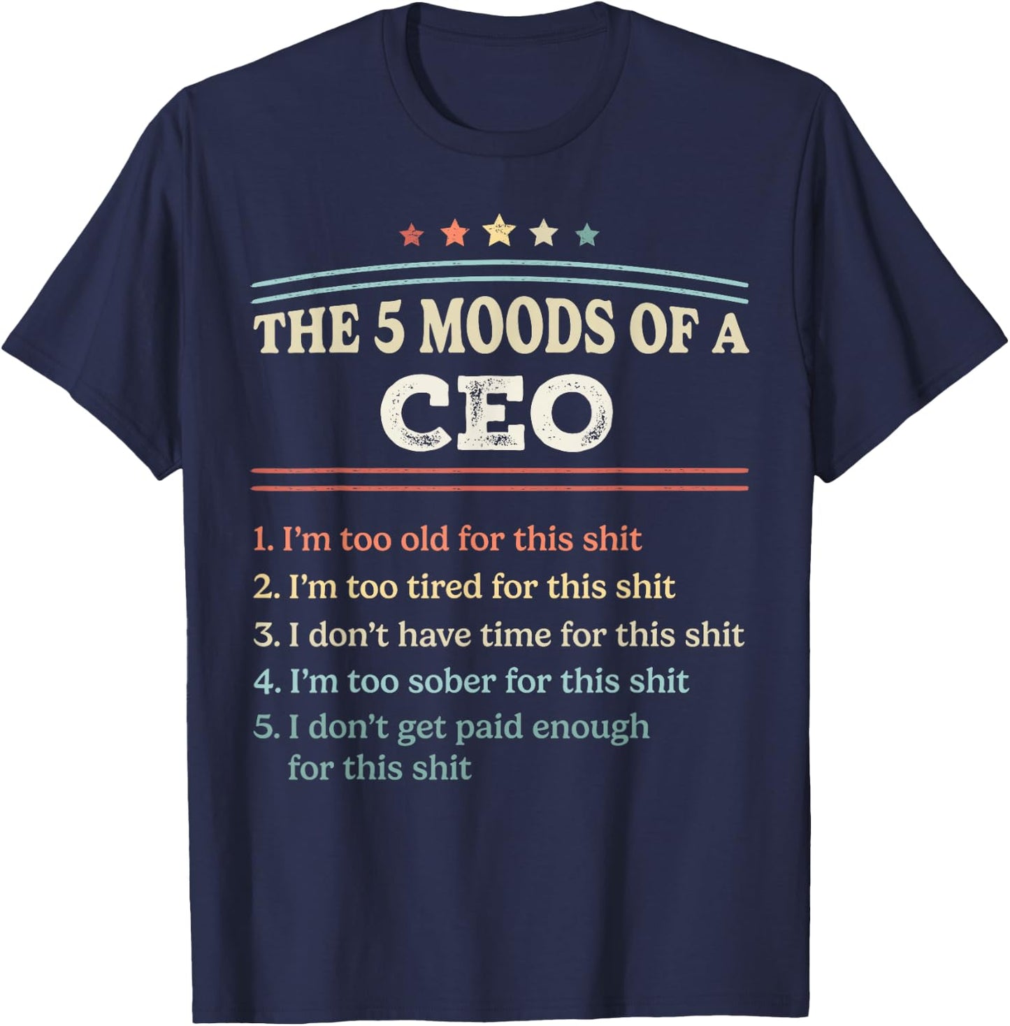 The 5 Moods of an CEO Funny CEO Gifts T-Shirt - T-Shirt | Navy