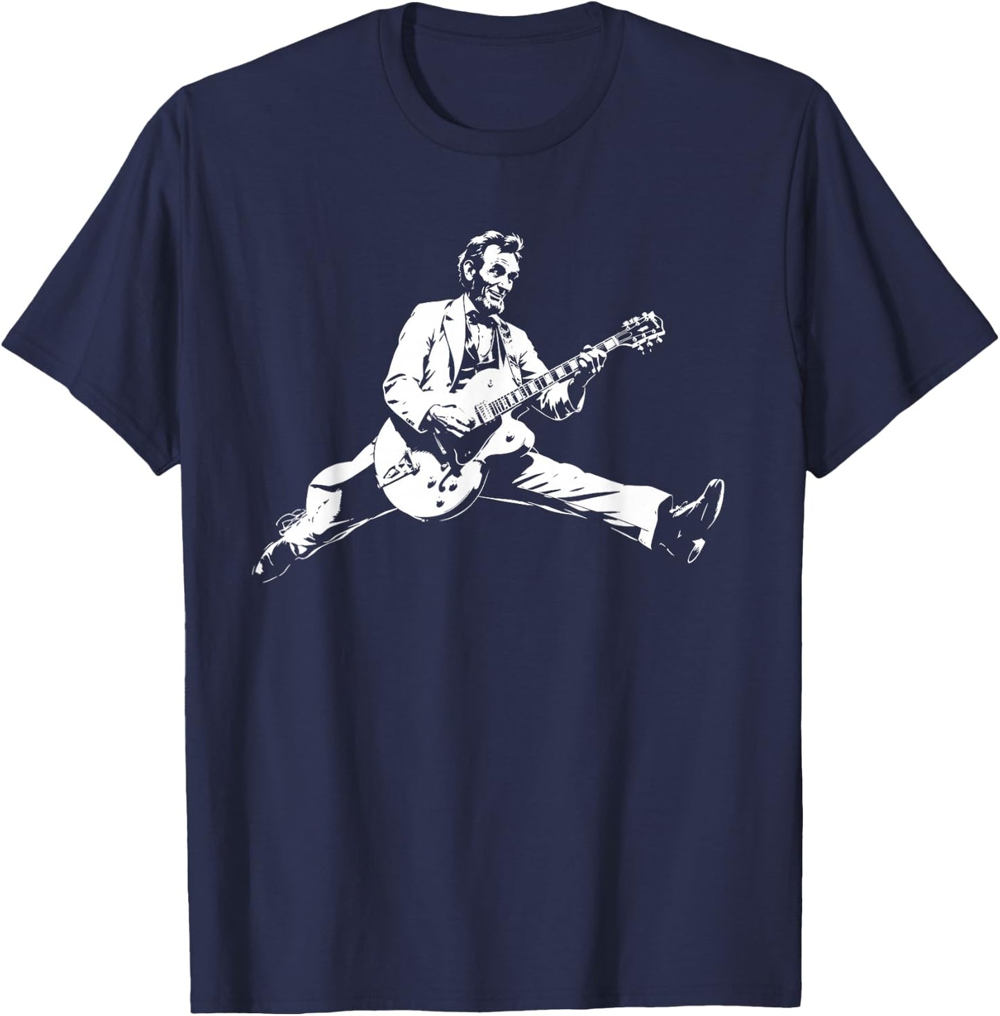 Classic US President Abraham Lincoln Playing Rock Guitar T-Shirt - T-Shirt | Navy
