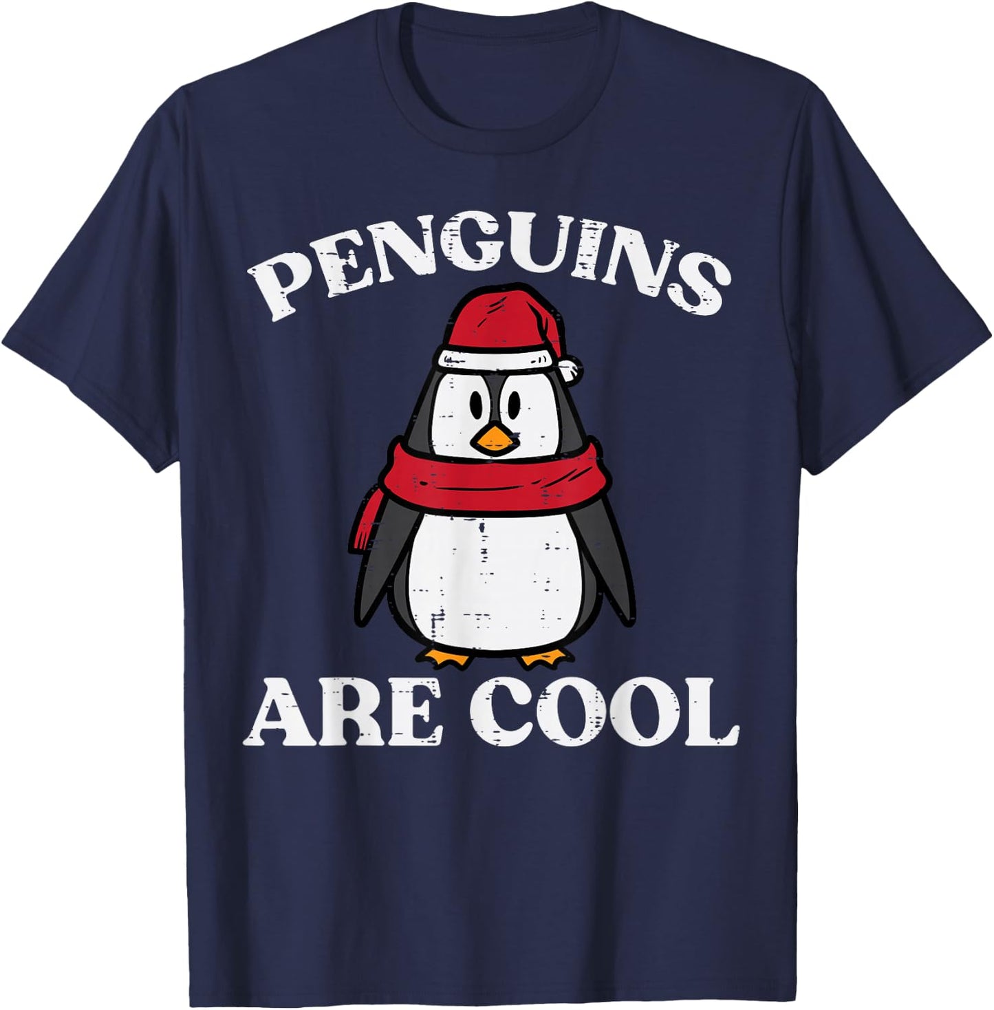 Penguins Are Cool Scarf Hat Funny Pun Joke Women Men Kids T-Shirt - T-Shirt | Navy