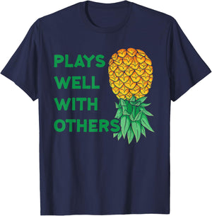 Plays Well With Others Upside Down Pineapple - Polyamory T-Shirt - T-Shirt | Navy