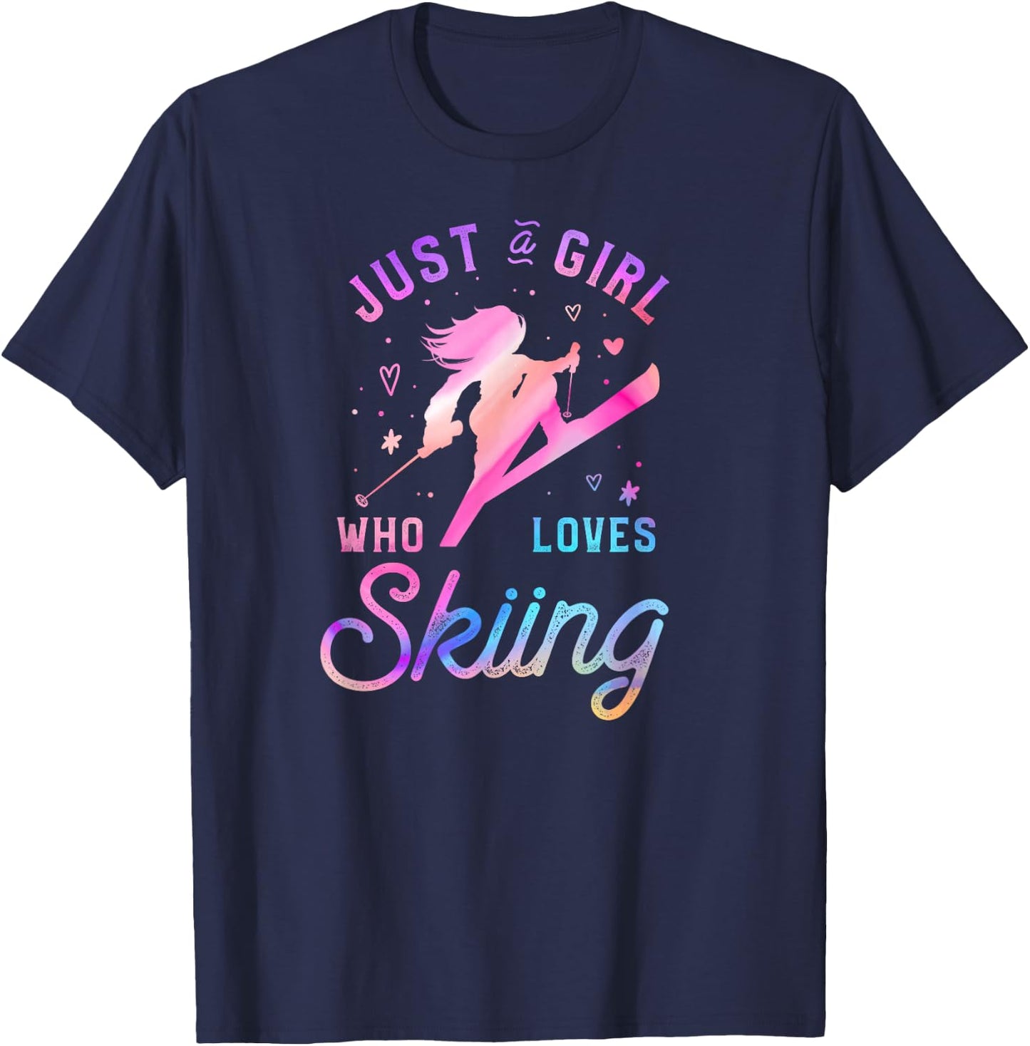 Ski Trip Skiing Watercolor Girl T-Shirt - T-Shirt | Navy