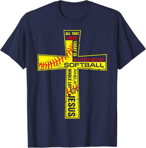 Softball Girl Christian Cross Faith I Need Softball & Jesus T-Shirt - T-Shirt | Navy
