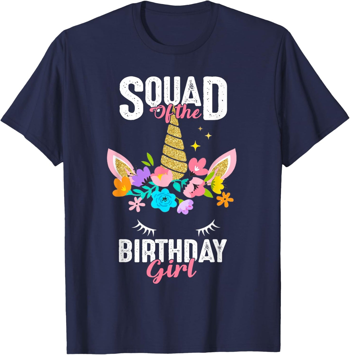 Squad of the Birthday Girl Cute Unicorn Birthday Matching T-Shirt - T-Shirt | Navy