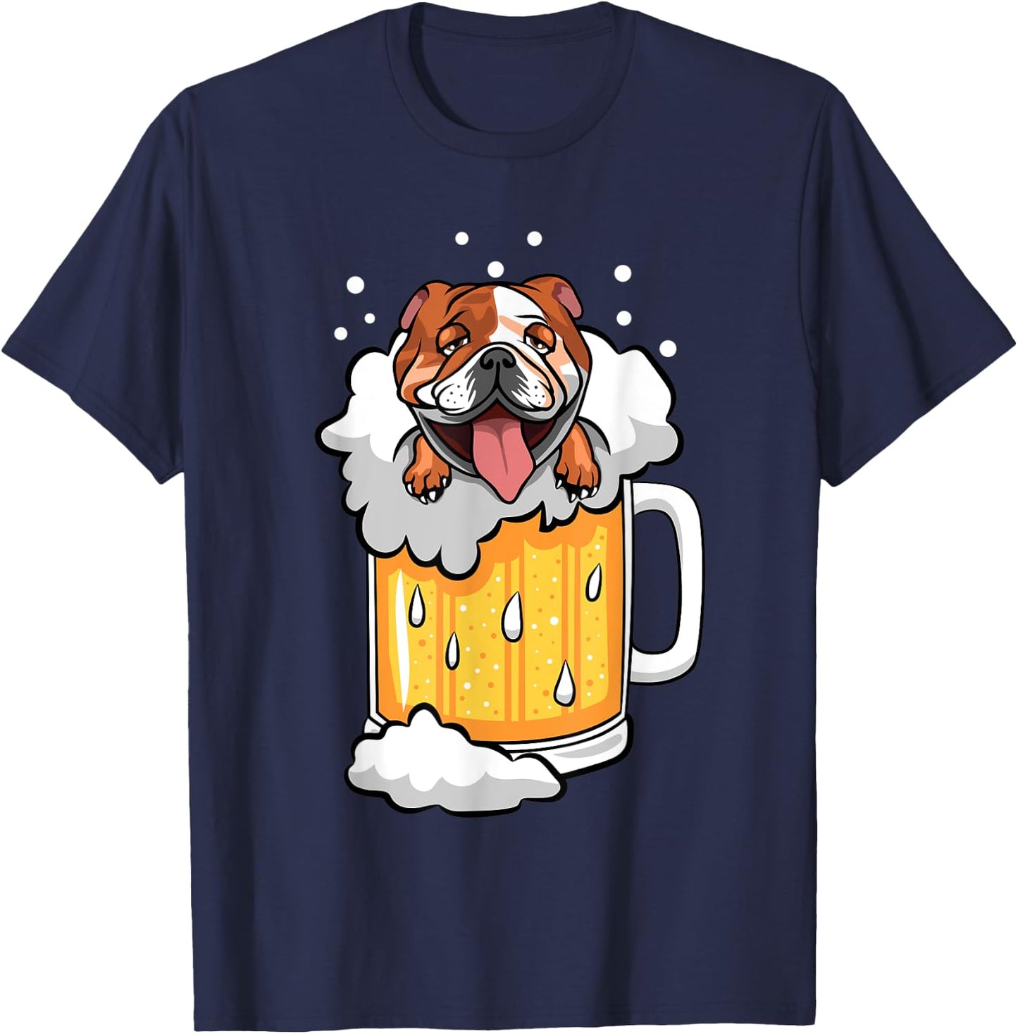 Funny English Bulldog drunk in Beer T-Shirt - T-Shirt | Navy