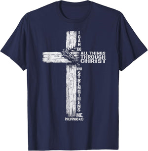 I Can Do All Things Through Christ Who Strengthens Me Cross T-Shirt - T-Shirt | Navy
