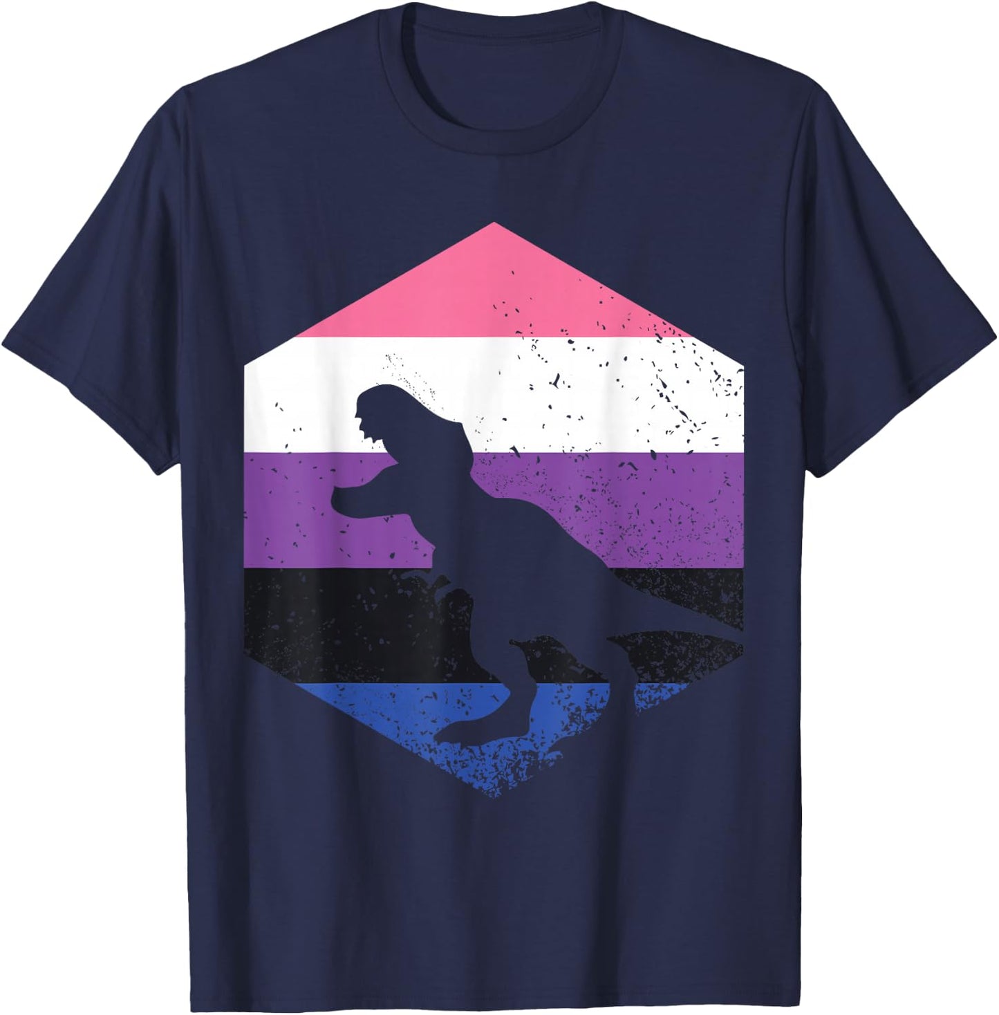 Genderfluid Flag Dinosaur T-Shirt - T-Shirt | Navy
