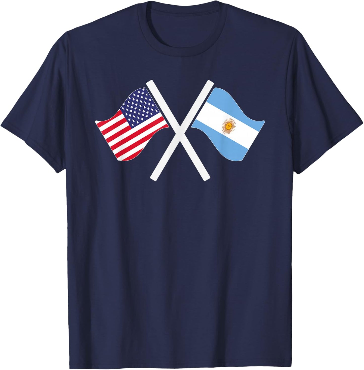 USA and Argentina Crossed Flags Dual Roots T-Shirt - T-Shirt | Navy
