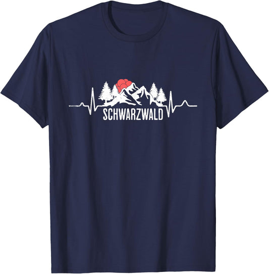 Black Forest Black Forest Picture Bollenhut Heartbeat Mountains , black T-Shirt - T-Shirt | Navy