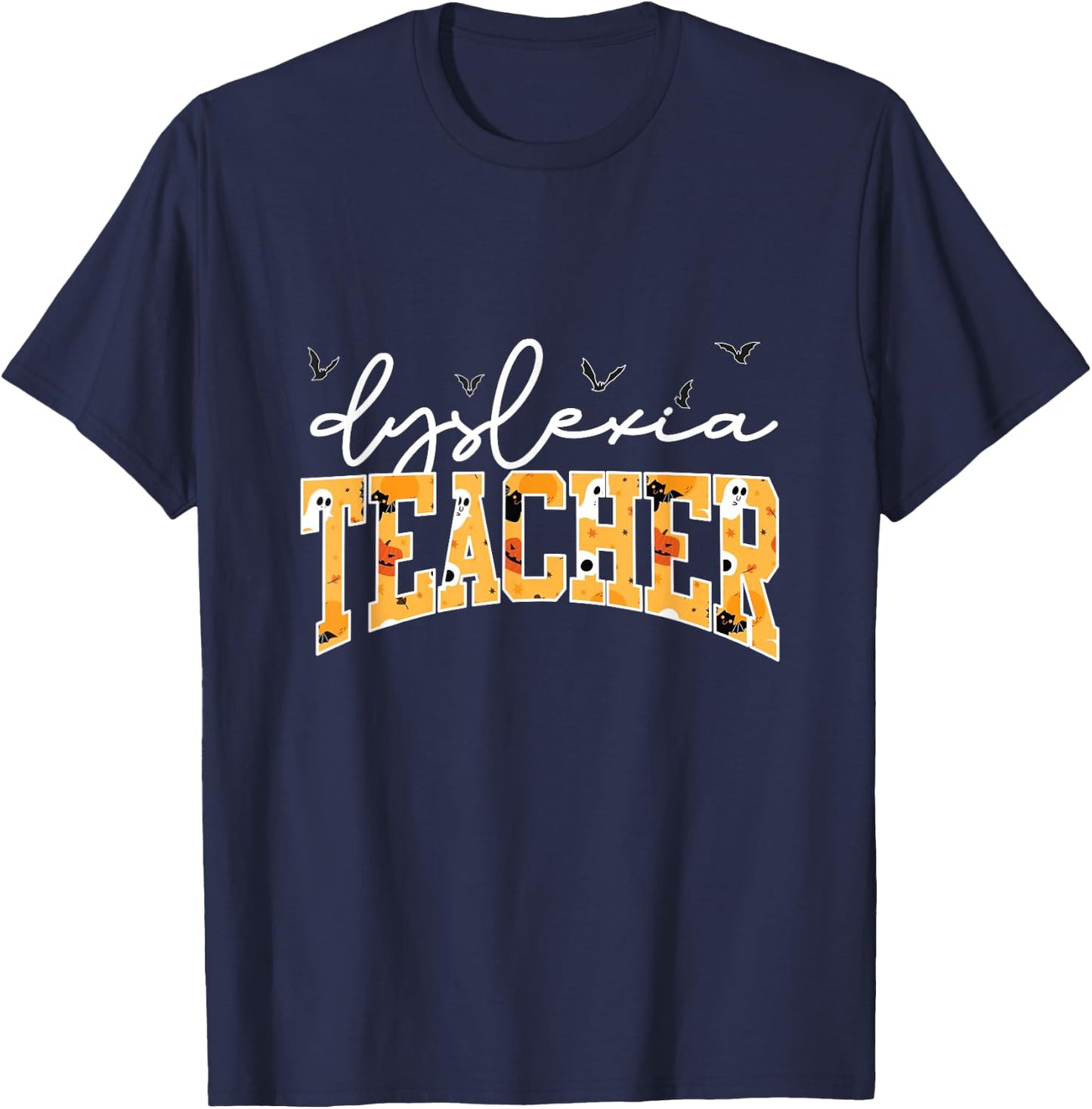 Retro Dyslexia Teacher Halloween Dyslexic Reading Therapy T-Shirt - T-Shirt | Navy