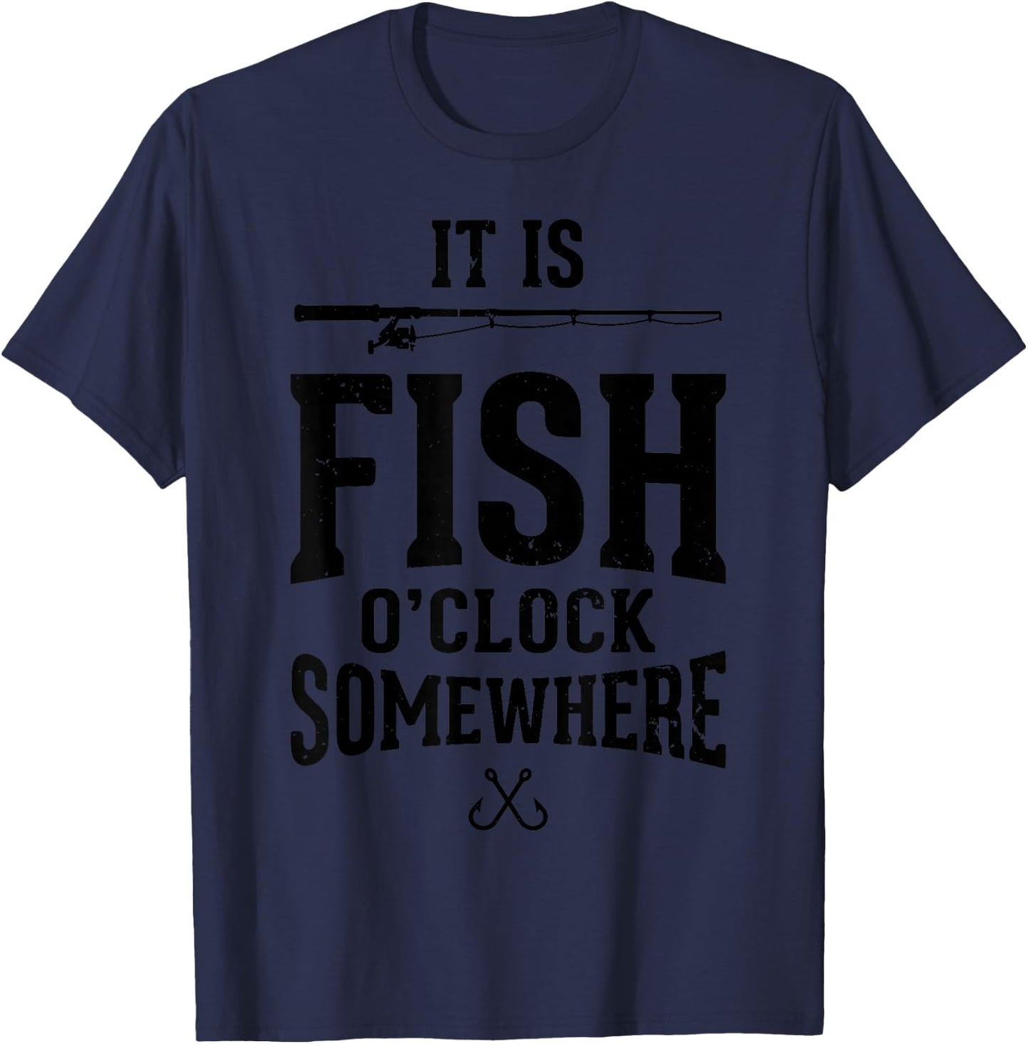Fish O'Clock Somewhere Bass Fishing Humor Angler Fisherman T-Shirt - T-Shirt | Navy