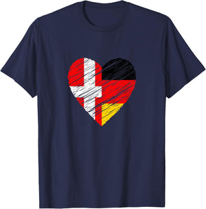 Dänemark Deutschland Herz Deutschland Flagge Dänische Flagge Love T-Shirt - T-Shirt | Navy