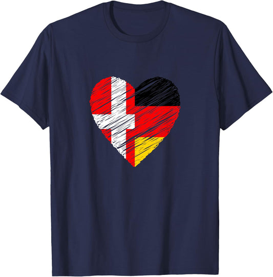 Dänemark Deutschland Herz Deutschland Flagge Dänische Flagge Love T-Shirt - T-Shirt | Navy