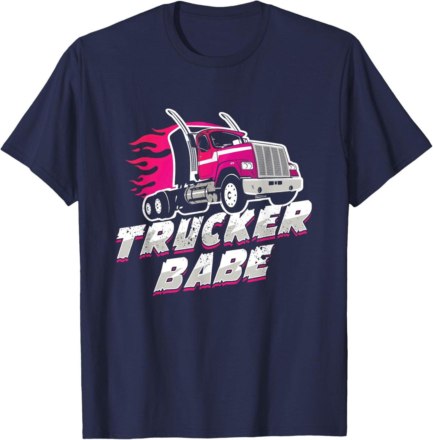 Awesome Trucker Babe Trailer Truck Driver Women Girls T-Shirt - T-Shirt | Navy