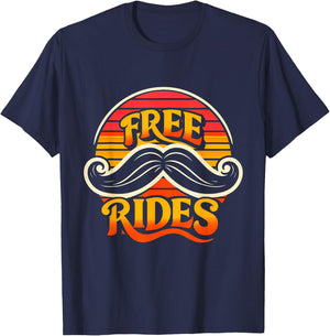 Free Moustache Rides Funny Retro Graphic for Beard Lovers T-Shirt - T-Shirt | Navy