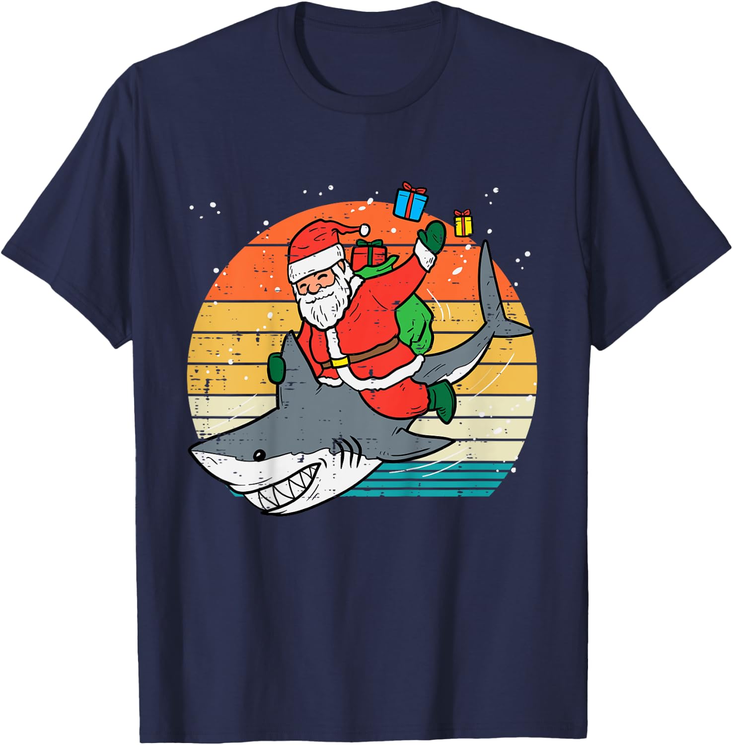 Kids Santa Riding Shark Xmas Pajamas Toddler Boys Christmas PJs T-Shirt - T-Shirt | Navy