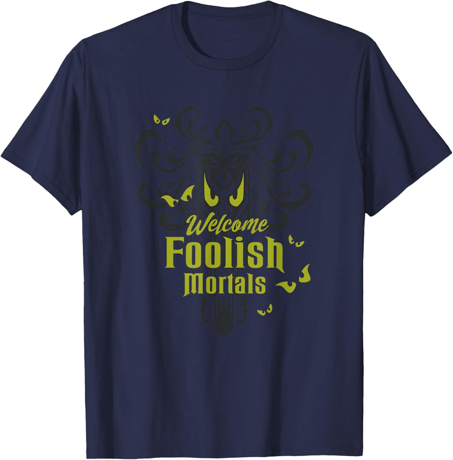 The Haunted Mansion Welcome Foolish Mortals Spooky Logo T-Shirt - T-Shirt | Navy