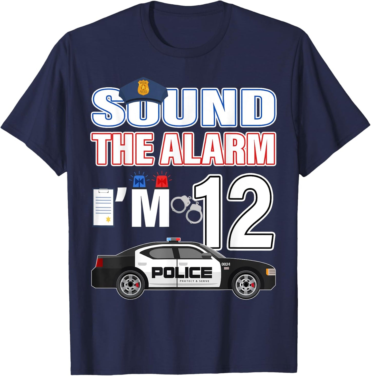 Police Car 12th Birthday Boy 12 year old Policeman Officer T-Shirt - T-Shirt | Navy