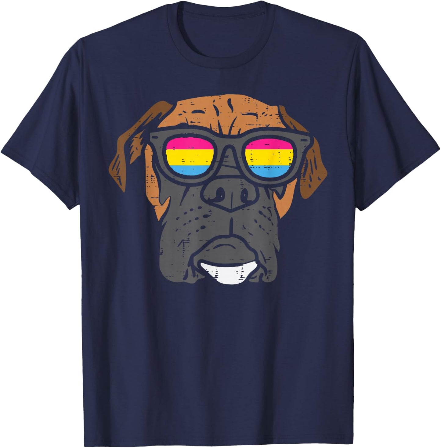 Boxer Dog Pansexual Sunglasses Cute Pan Pride Flag Men Women T-Shirt - T-Shirt | Navy