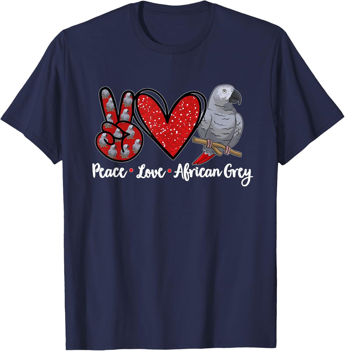 Peace Love African Grey Parrot T-Shirt - T-Shirt | Navy