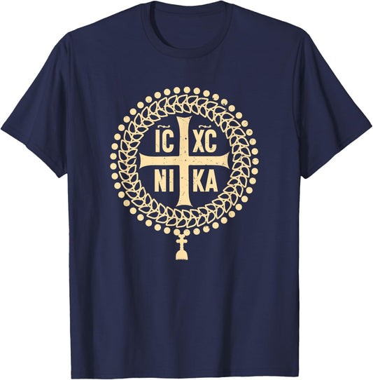 ICXC NIKA Greek Eastern Orthodox Christian Cross T-Shirt - T-Shirt | Navy