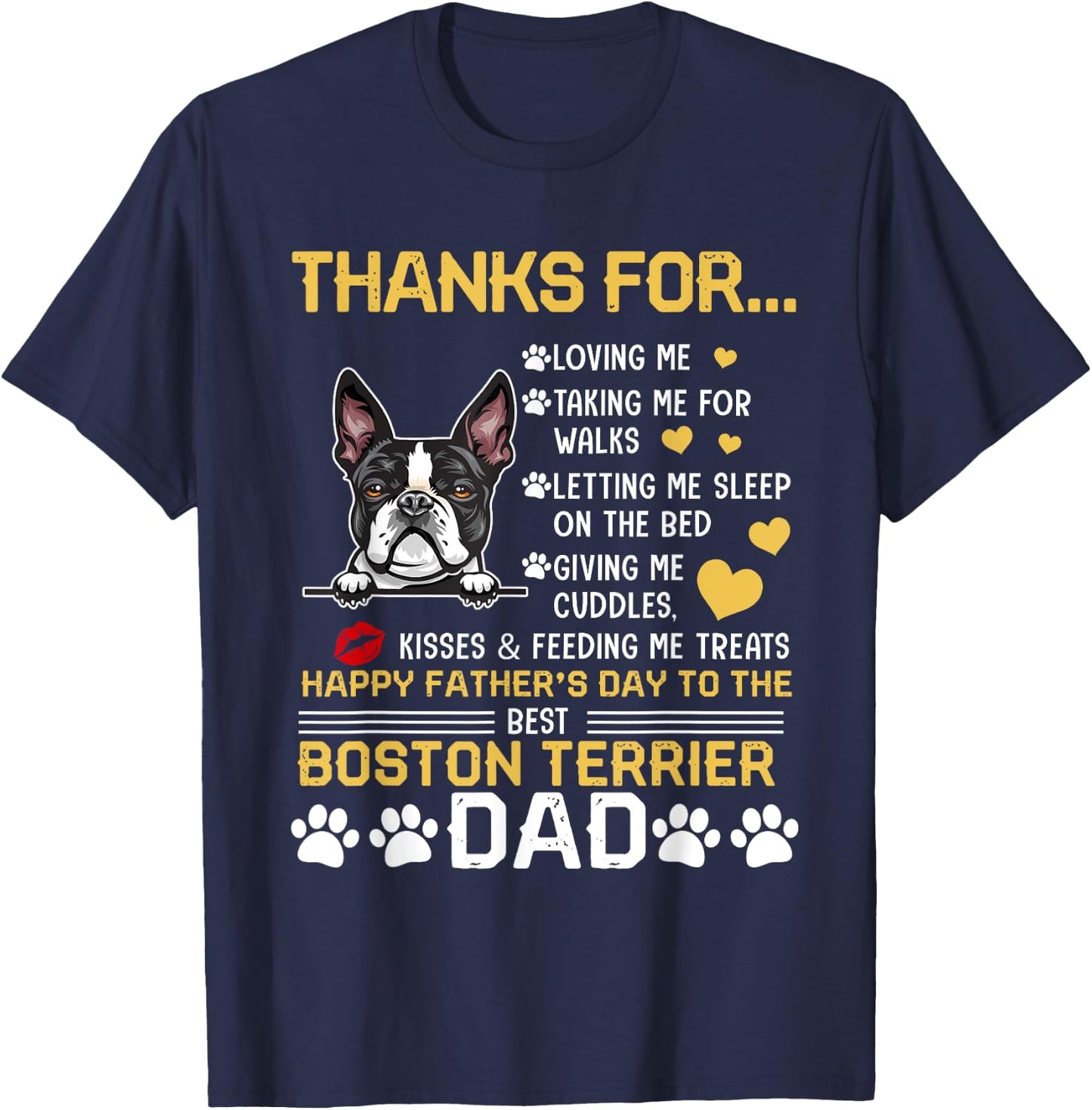 Best Boston Terrier Dog Dad Lover Happy Father's Day T-Shirt - T-Shirt | Navy