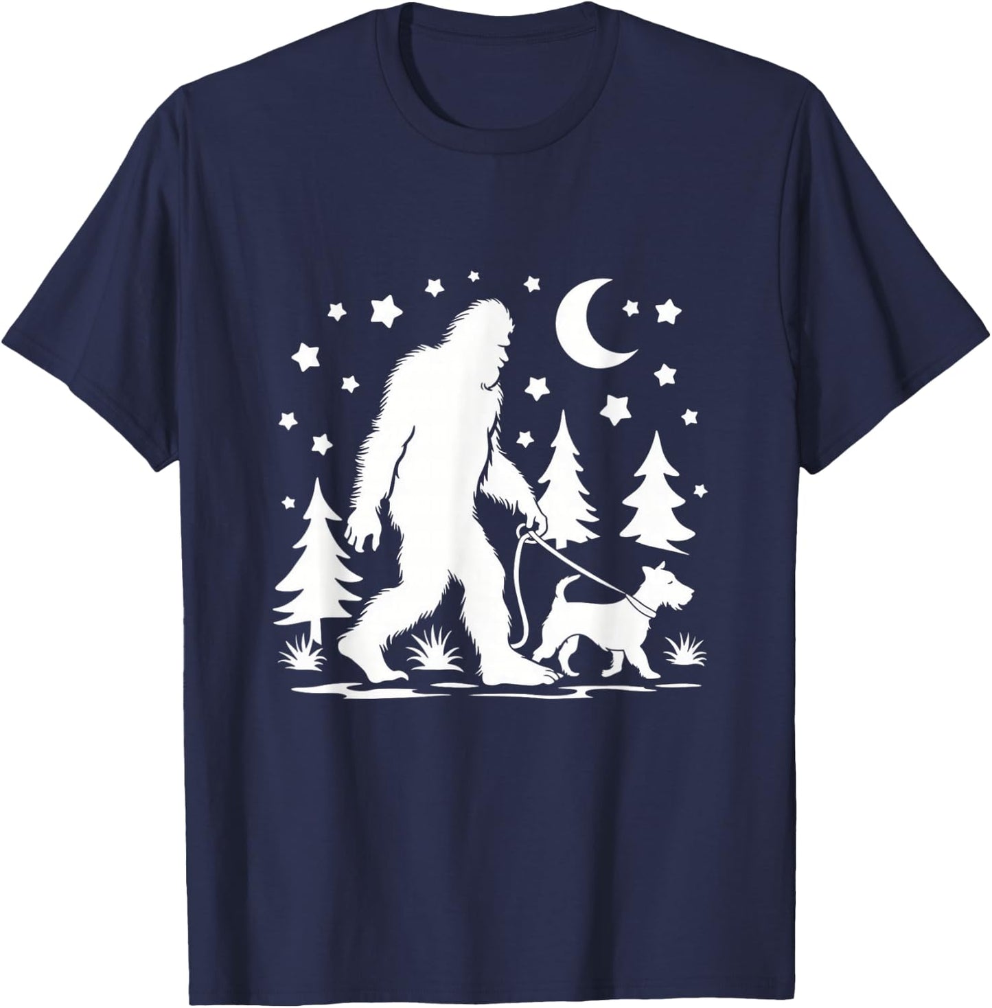 Bigfoot Walking With Jack Russell Terrier Sasquatch & Dog T-Shirt - T-Shirt | Navy