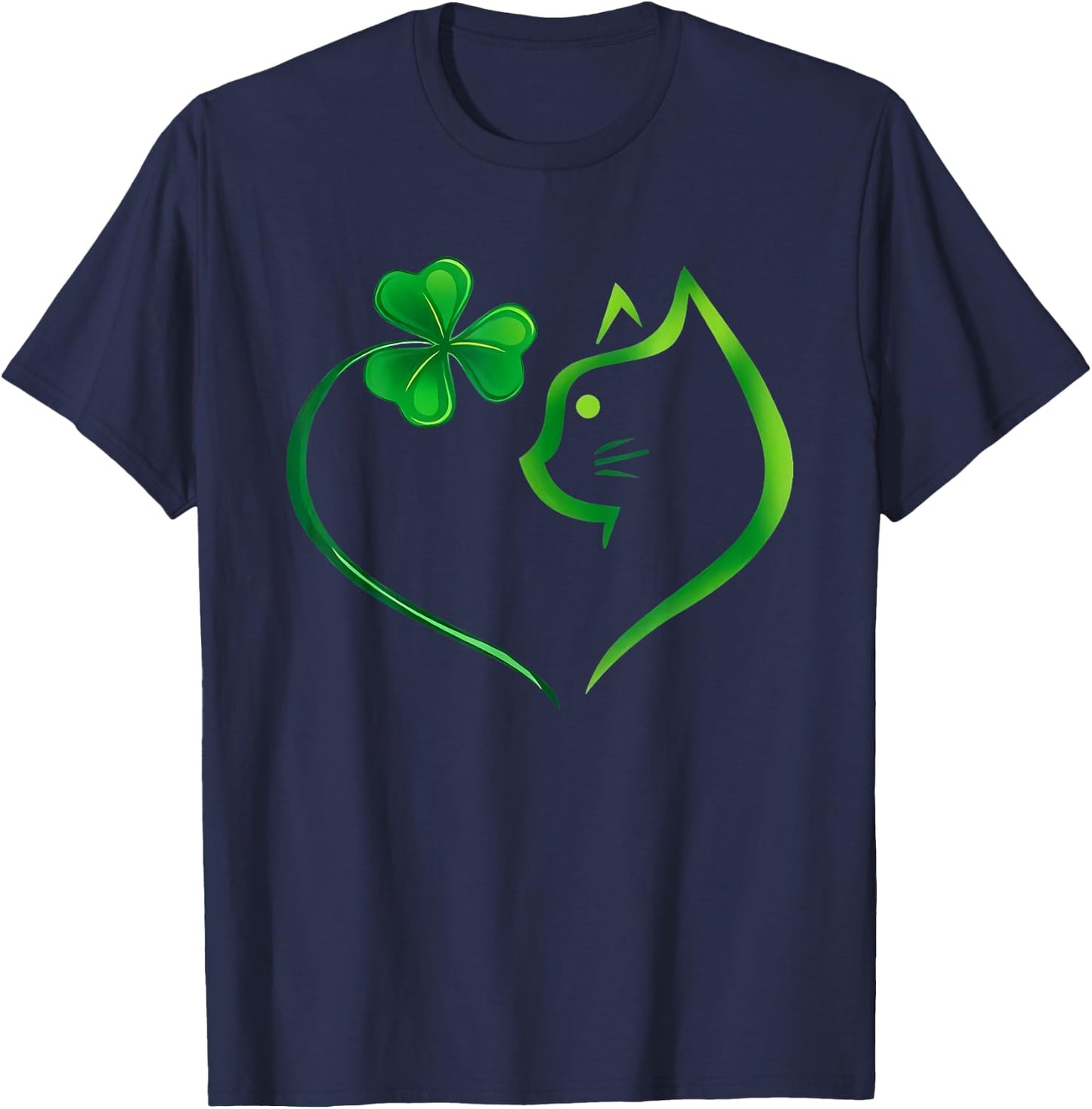 Shamrock Cat Heart St Patricks Day Cat Lovers Cat Mom Women T-Shirt - T-Shirt | Navy