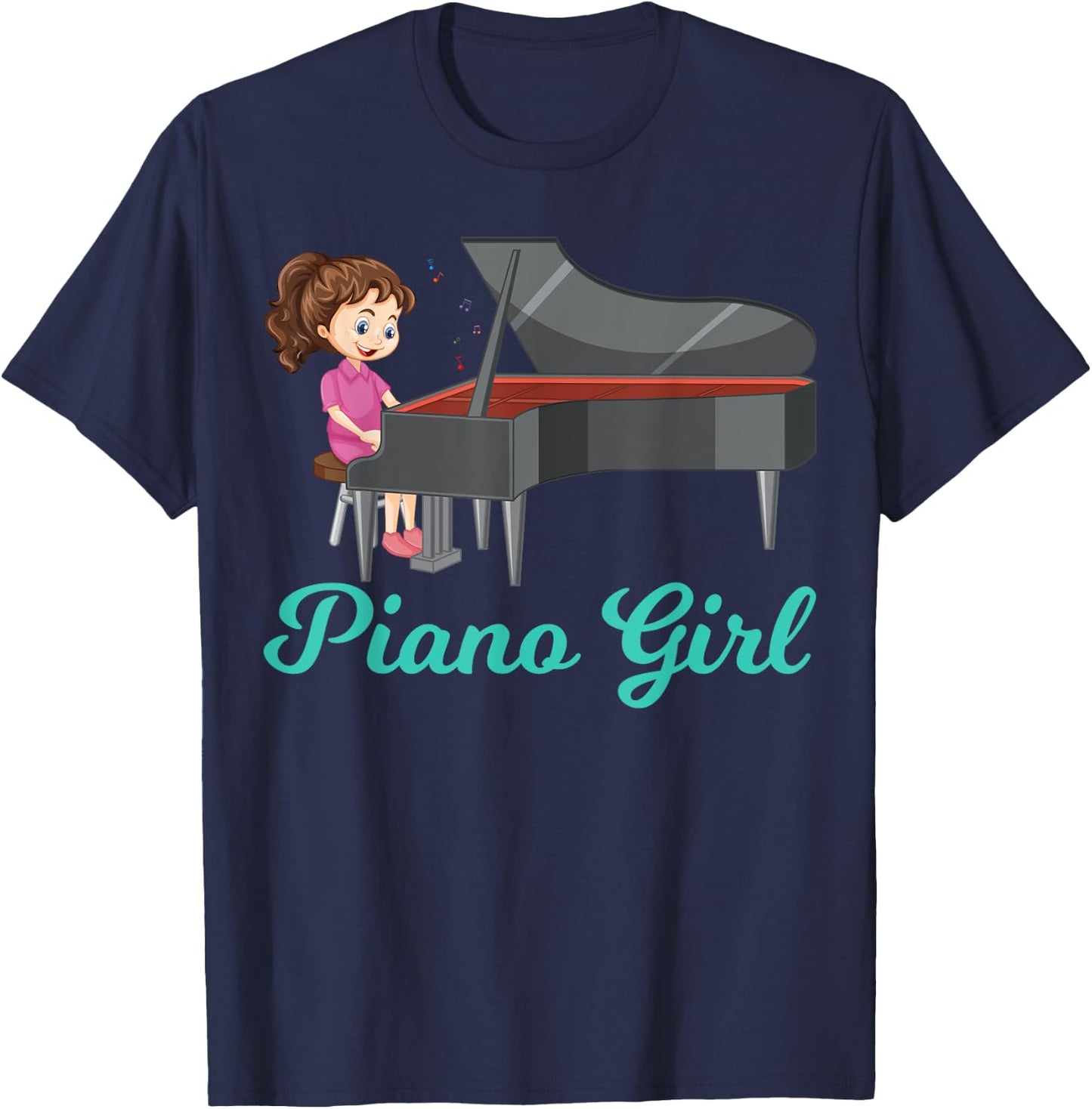 Girl Playing Piano Music Music Notes Pianist Piano Girl T-Shirt - T-Shirt | Navy