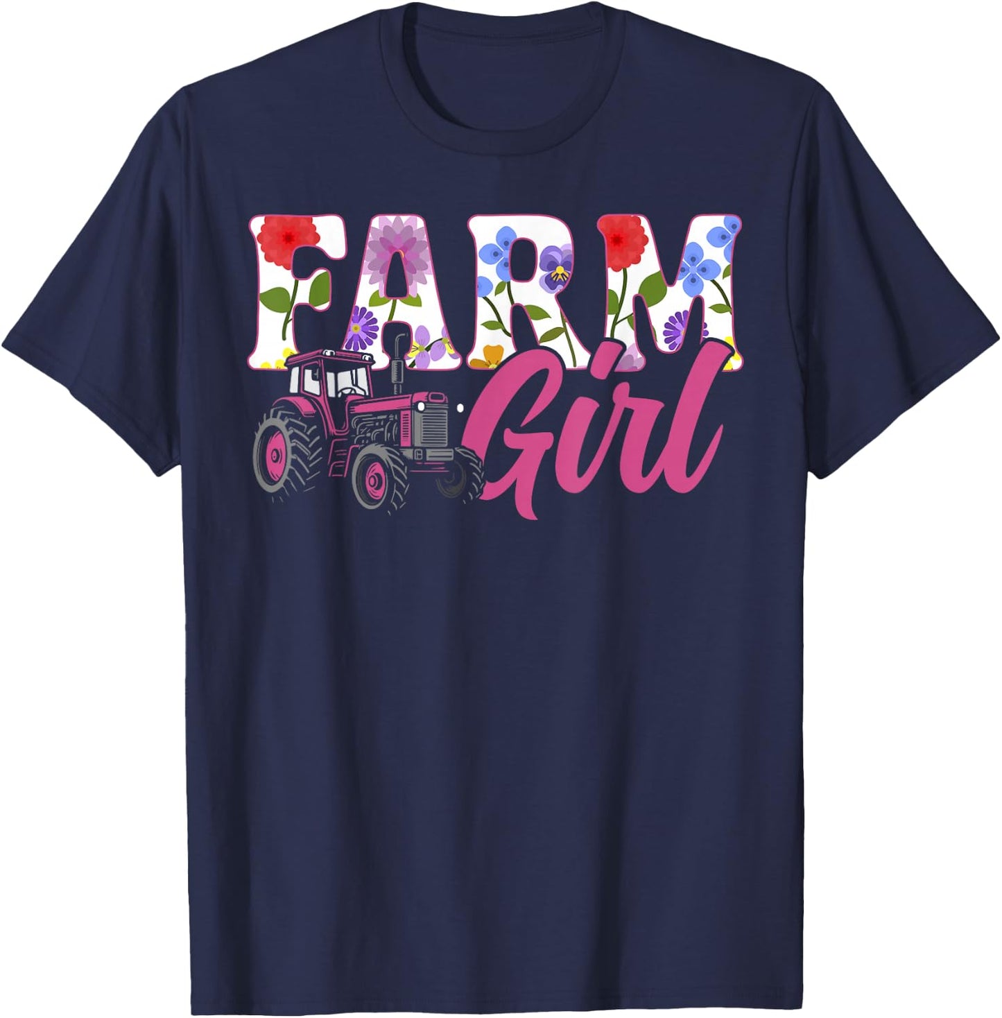 Farming Farmer Girl Tractor Vintage Farm Girl T-Shirt - T-Shirt | Navy