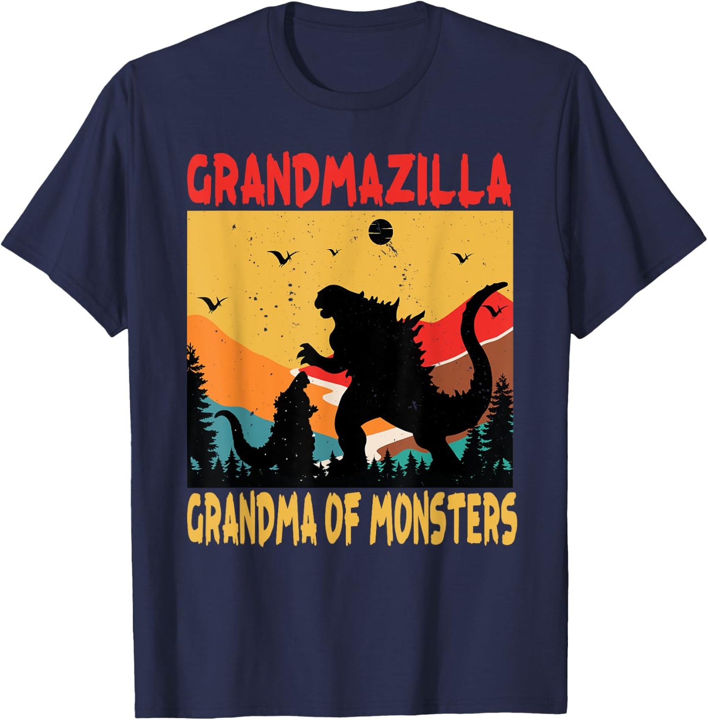 Grandmazilla Grandma Of Monsters Women Halloween Christmas T-Shirt - T-Shirt | Navy