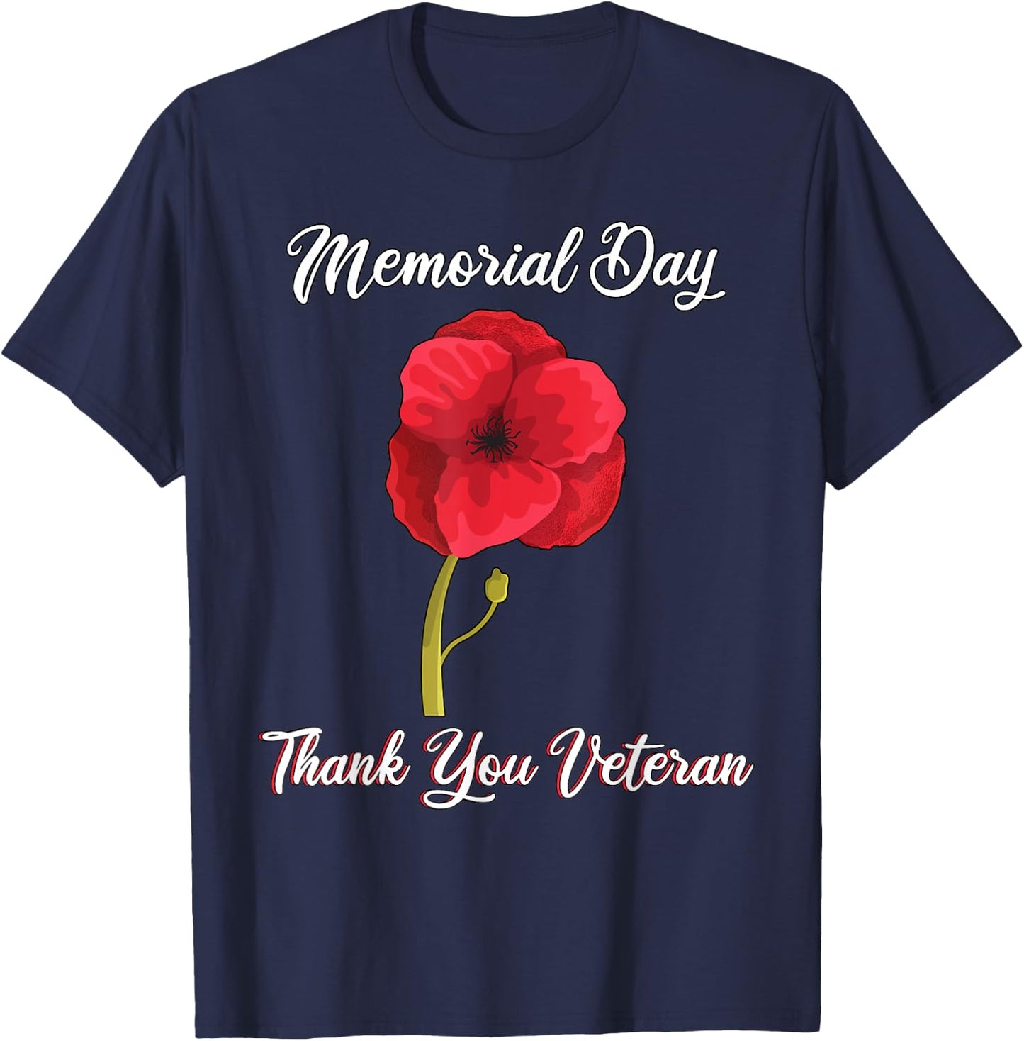 Memorial Day Red Poppy Patriotic Military Veteran T-Shirt - T-Shirt | Navy