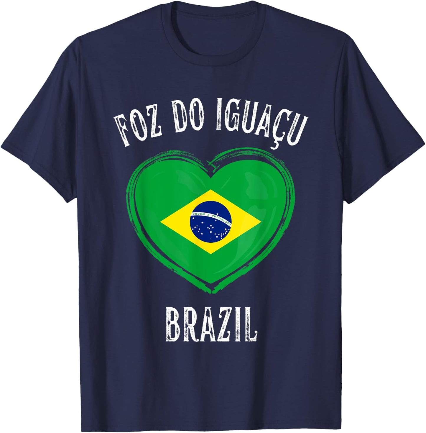 Brazil Flag Heart Foz Do Iguacu City T-Shirt - T-Shirt | Navy