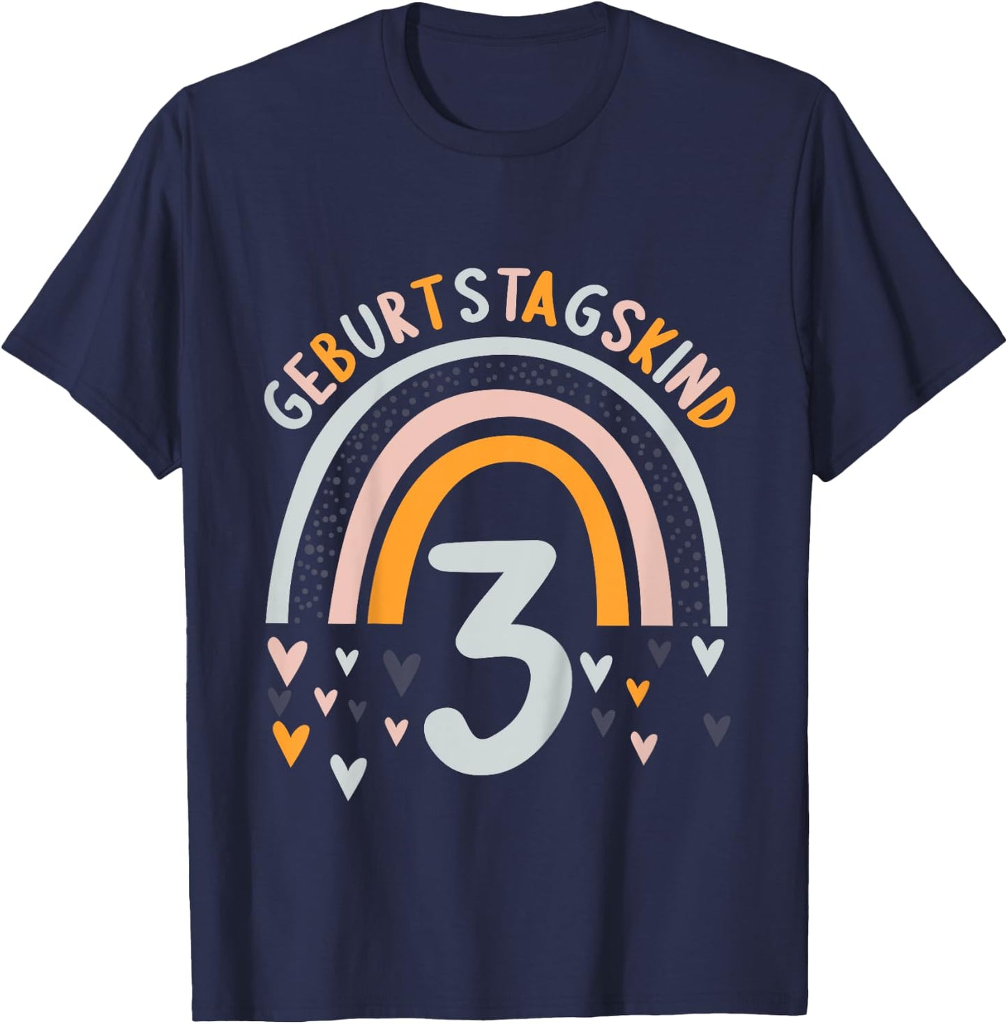 Kids 3 Years Old Boy Girl Rainbow 3rd Birthday , black T-Shirt - T-Shirt | Navy