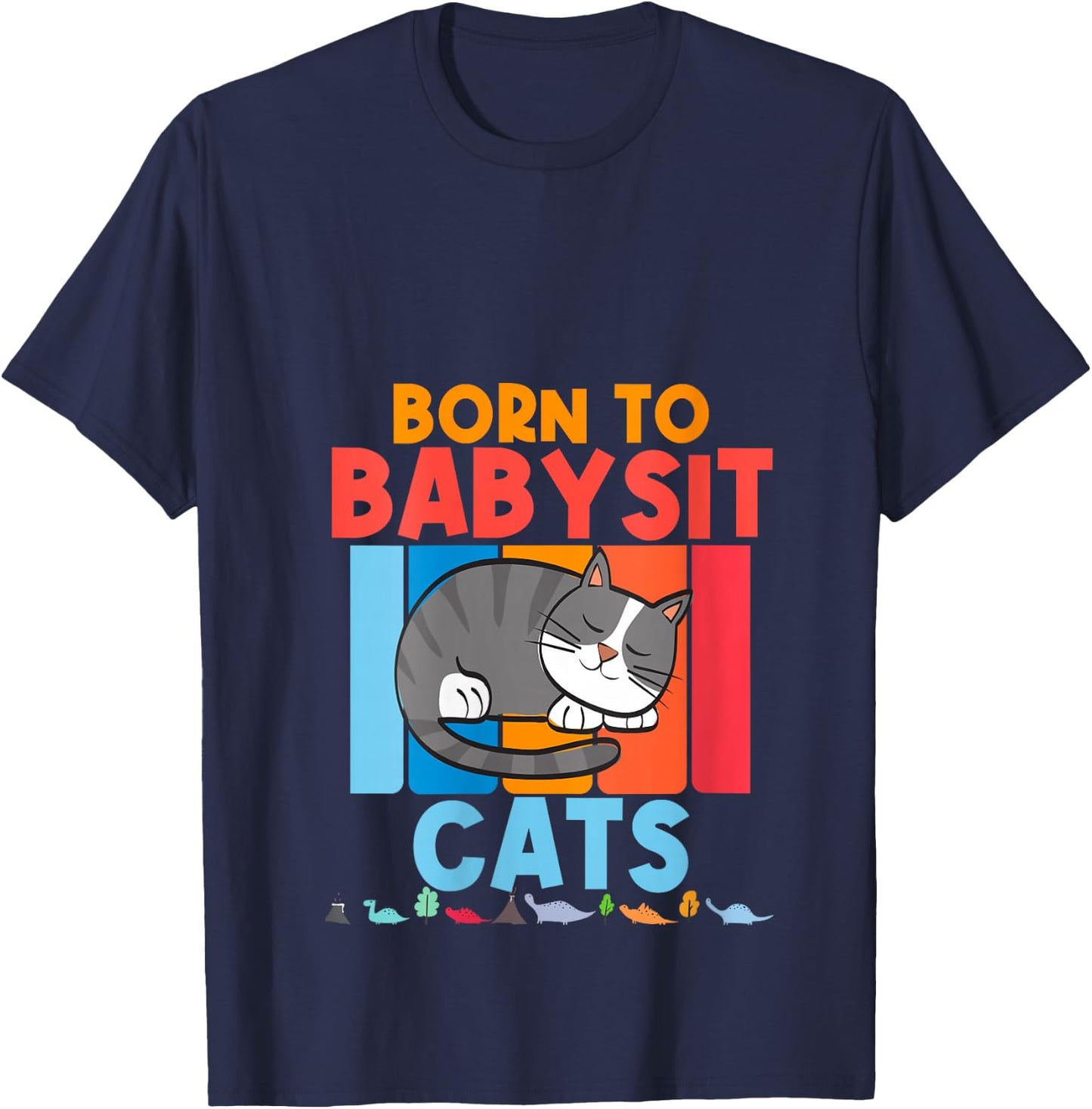 Born to Babysit Cats Babysitter Cat Feline Boys Girls Gift V-Neck T-Shirt - T-Shirt | Navy