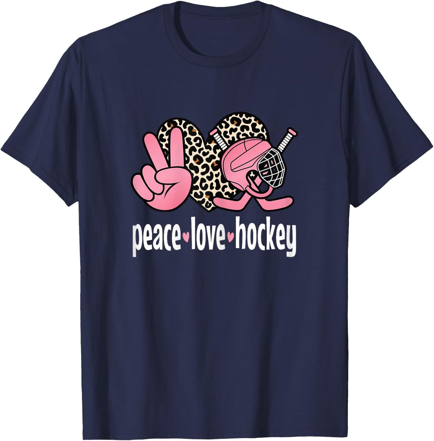Peace Love Ice Hockey Cute Ice Hockey Women Girls Kids T-Shirt - T-Shirt | Navy
