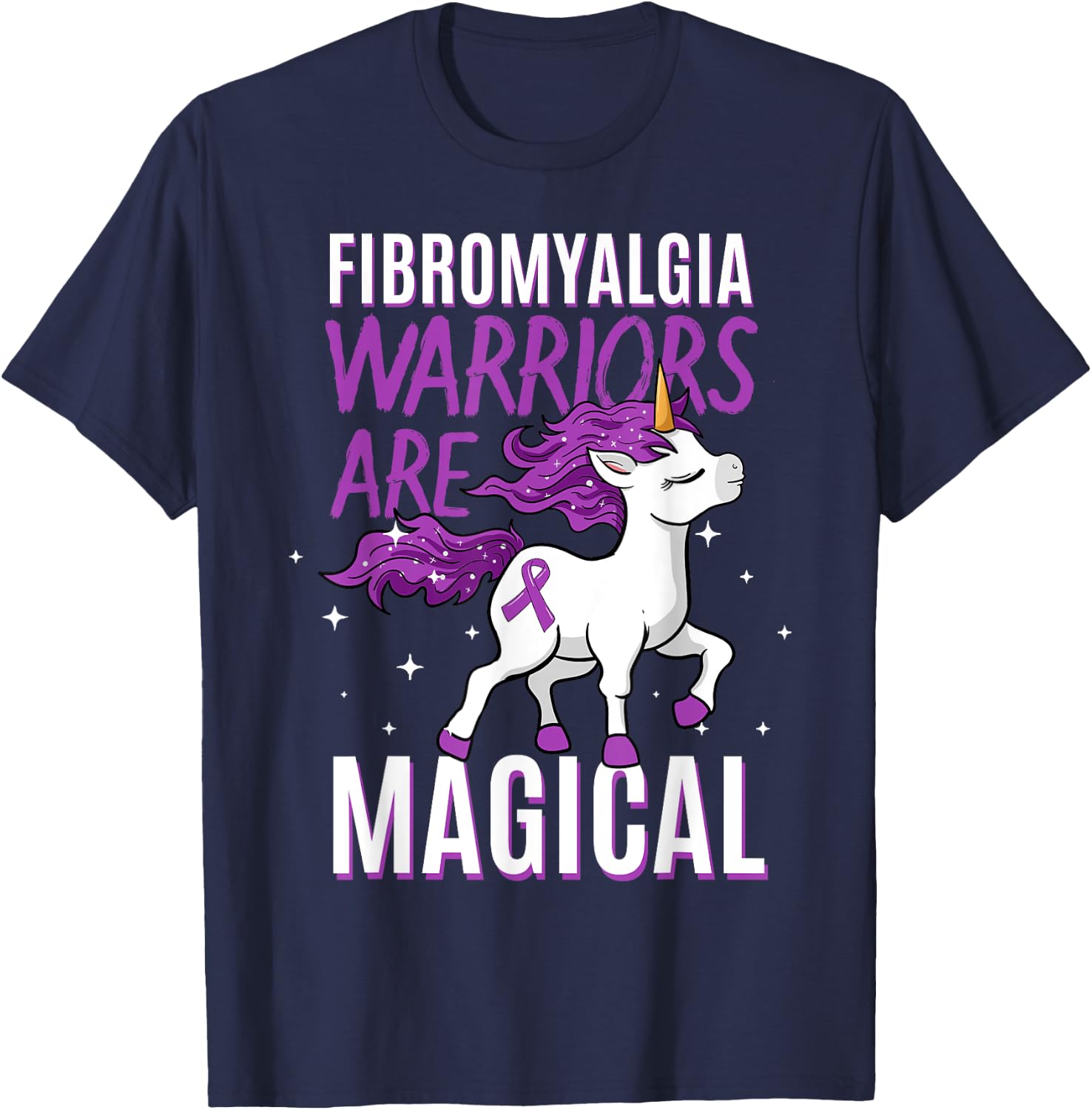 Fibromyalgia Warrior Magical Unicorn Awareness Ribbon T-Shirt - T-Shirt | Navy