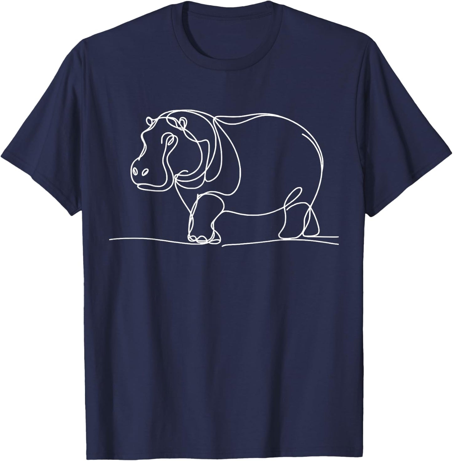 Minimalist Hippo Line Art Simple Animal Drawing Design T-Shirt - T-Shirt | Navy