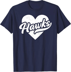 Vintage Hawks School Spirit Go Hawks Love T-Shirt - T-Shirt | Navy