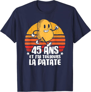 Anniv Gift 45 Years Birthday Decoration 45 Years Potato , Black, S T-Shirt - T-Shirt | Navy