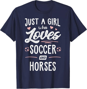 Just A Girl Who Loves Soccer And Horses Gift Women T-Shirt - T-Shirt | Navy