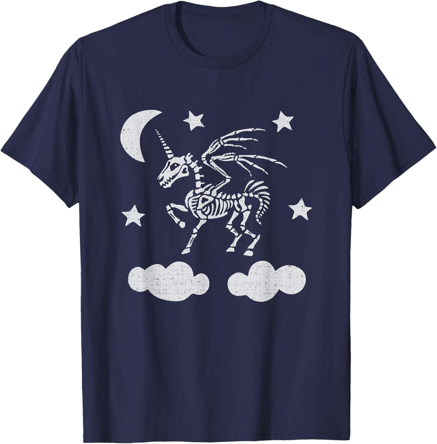 Unicorn Pegasus Skeleton Halloween Moon Stars T-Shirt - T-Shirt | Navy