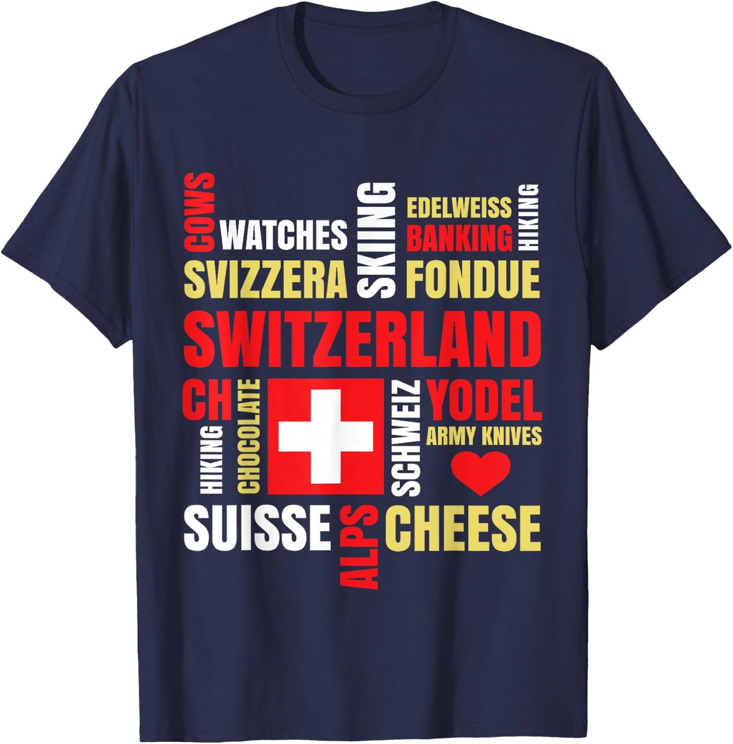 Switzerland Alps Cows Fondue Cheese Skiing Swiss Lover Gift T-Shirt - T-Shirt | Navy