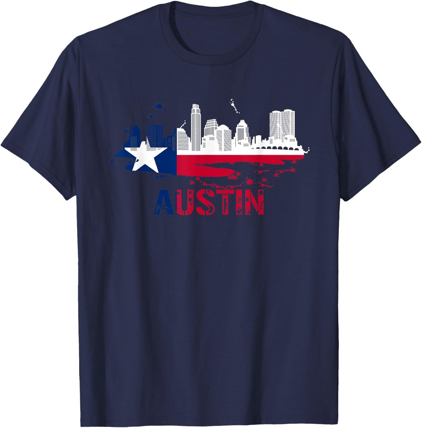 Texas State Flag - Austin Skyline - Austin Texas Skyline T-Shirt - T-Shirt | Navy