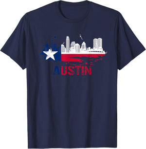 Texas State Flag - Austin Skyline - Austin Texas Skyline T-Shirt - T-Shirt | Navy