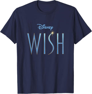 Disney Wish Blue Sparkle Title Movie Logo T-Shirt - T-Shirt | Navy