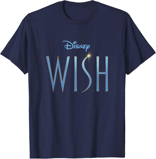 Disney Wish Blue Sparkle Title Movie Logo T-Shirt - T-Shirt | Navy