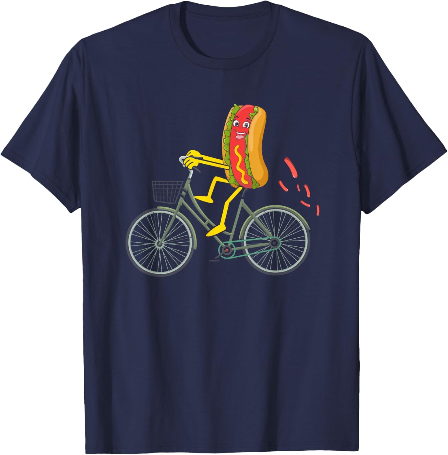Hot Dog riding Bike Bicycle Cycling Cyclist Wiener Love Men Women T-Shirt - T-Shirt | Navy