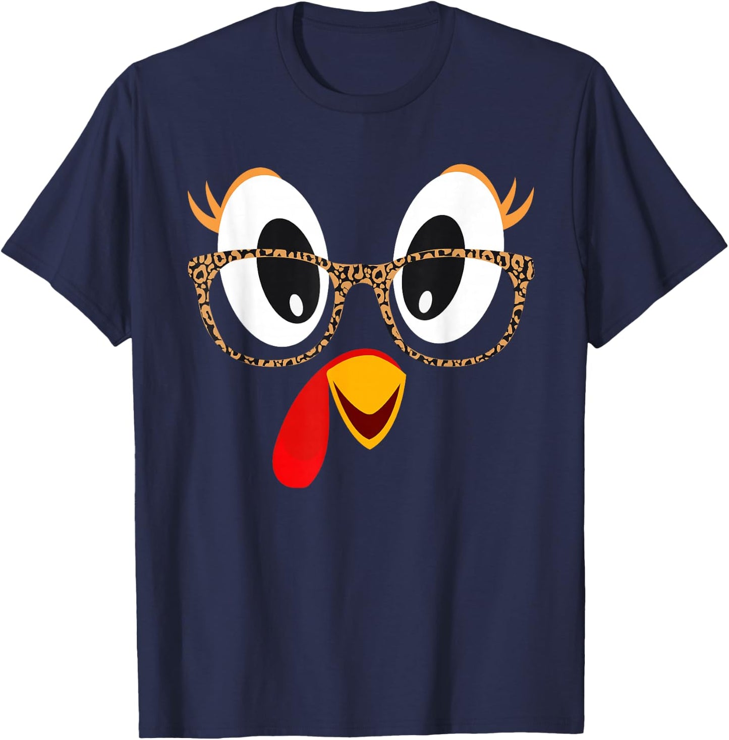 Cute Turkey Face Thanksgiving Leopard Print Glasses Girls T-Shirt - T-Shirt | Navy